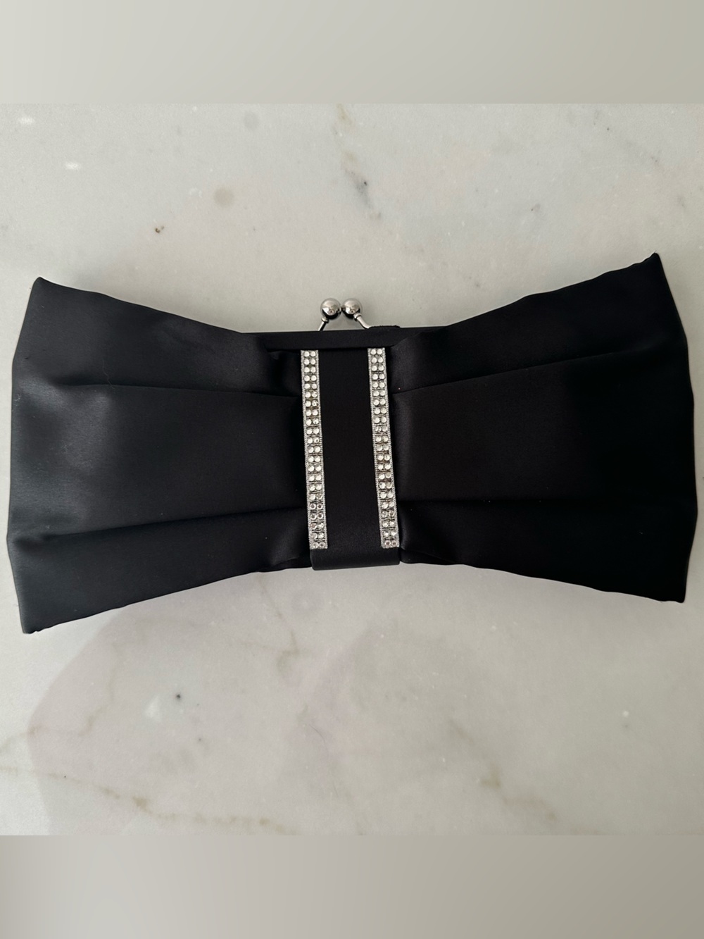 Kate Landry Black Satin Mini Clutch with Rhinestone Accent with strap